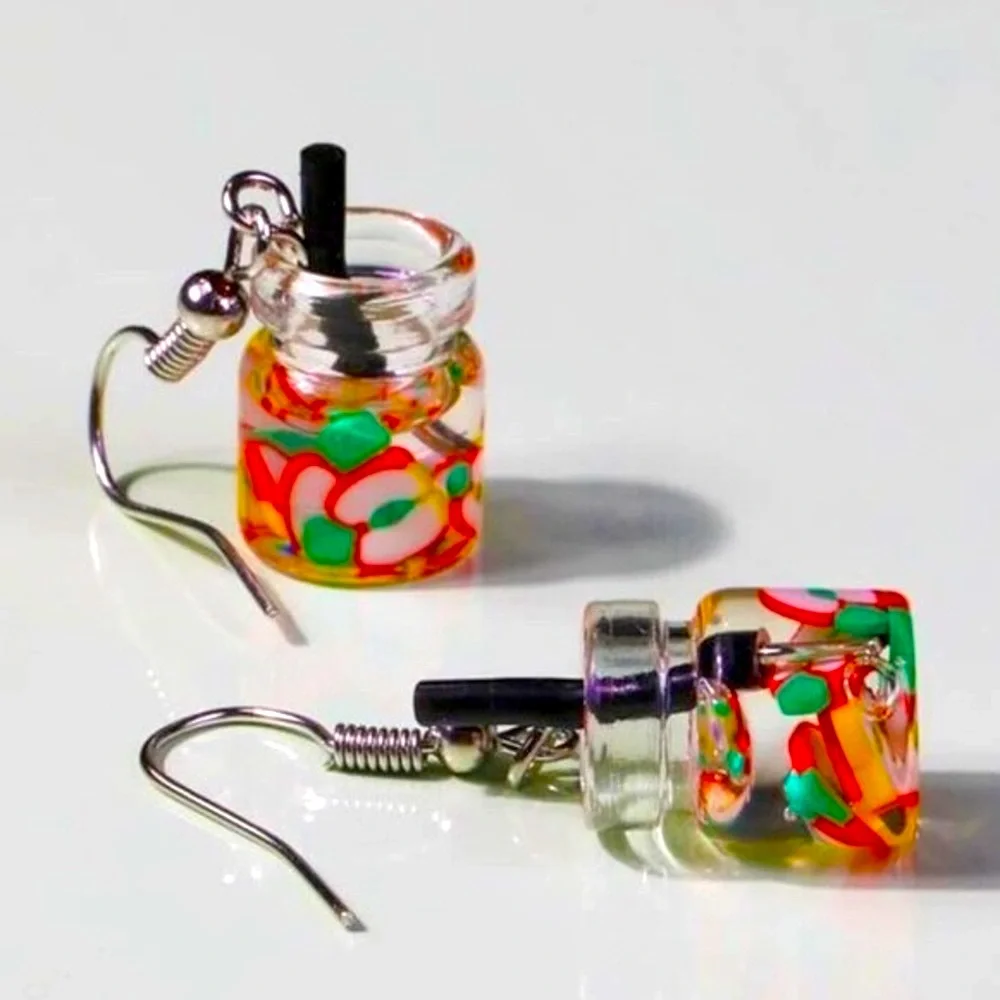 New Handmade Summer Fruity Apple Slice Glass S925 Sterling Silver Earrings